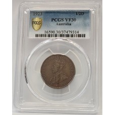 AUSTRALIA 1923 . HALF 1/2  PENNY . PCGS VF30